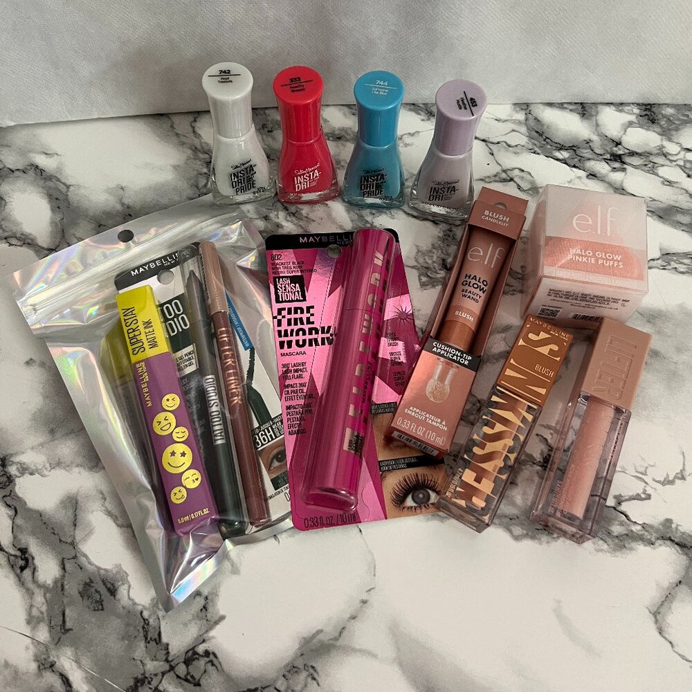 Maybelline Makeup Elf Beauty Sally Hansen Nails Eyes Lips Face Gift Set 12 Items